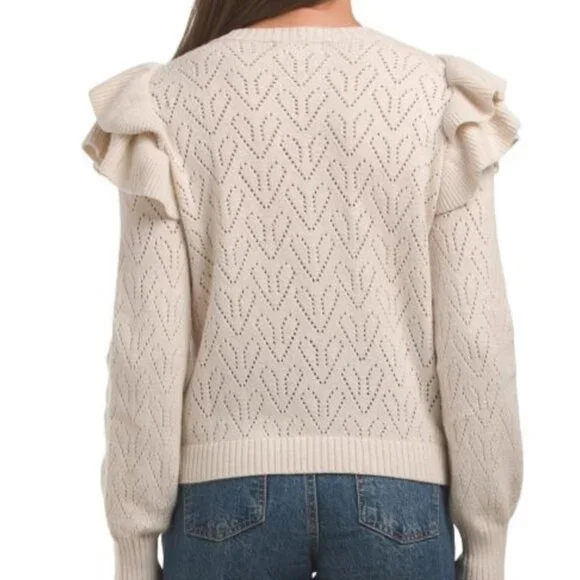 NWT Bagatelle Collection Ivor Ruffle Open Knit Cardigan Sweater Frilly Shoulders - Picture 3 of 7
